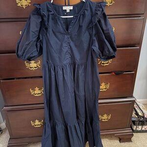She and Sky Navy Blue Ruffle Dress